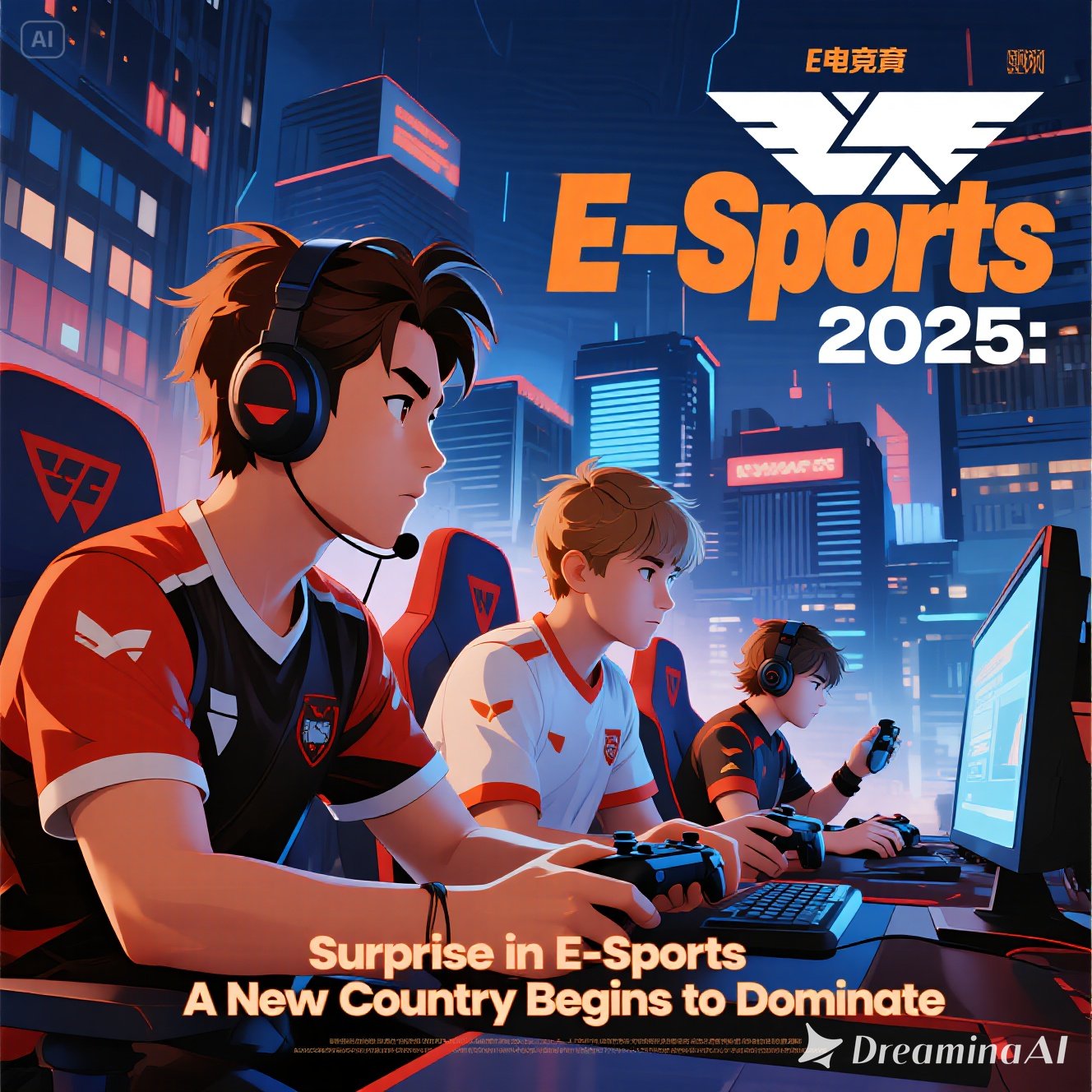 Ilustrasi esports global 2025 dengan bendera negara baru seperti Brasil, India, Turki, Arab Saudi, dan Indonesia yang mulai mendominasi.