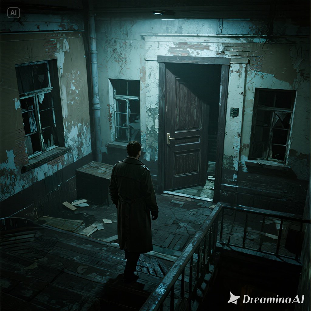 Kolase game horror 2025 dengan suasana rumah hantu, lorong gelap, dan karakter penyintas.