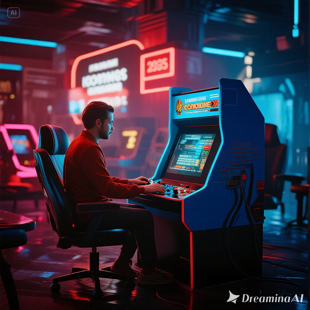Ilustrasi dukungan pemerintah terhadap industri game Indonesia dengan developer, e-sports, dan teknologi digital.
