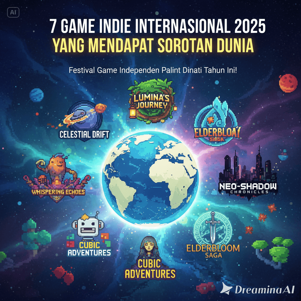 Kolase karakter dan adegan dari berbagai game indie internasional 2025 dengan gaya visual yang unik dan beragam.