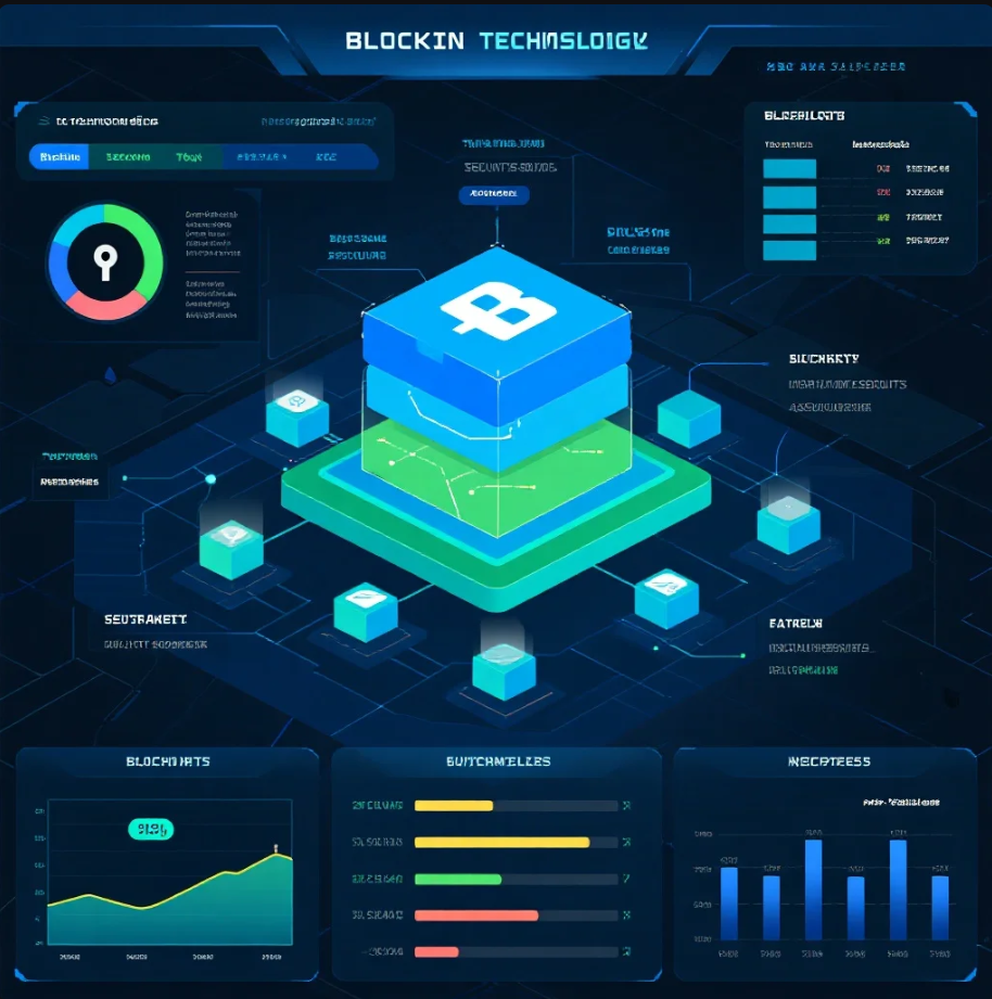 Ilustrasi item game digital tersimpan aman dalam sistem blockchain dengan ikon gembok dan jaringan desentralisasi