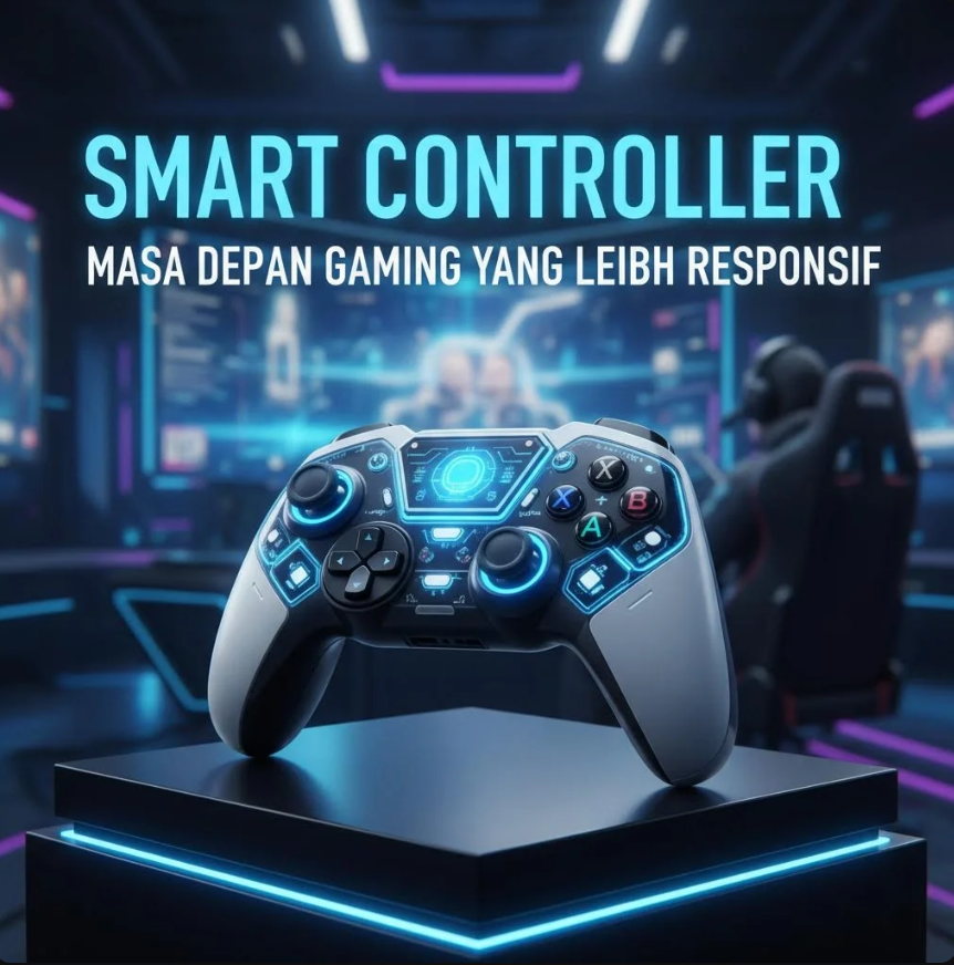 Smart controller futuristik dengan lampu LED dan desain ergonomis
