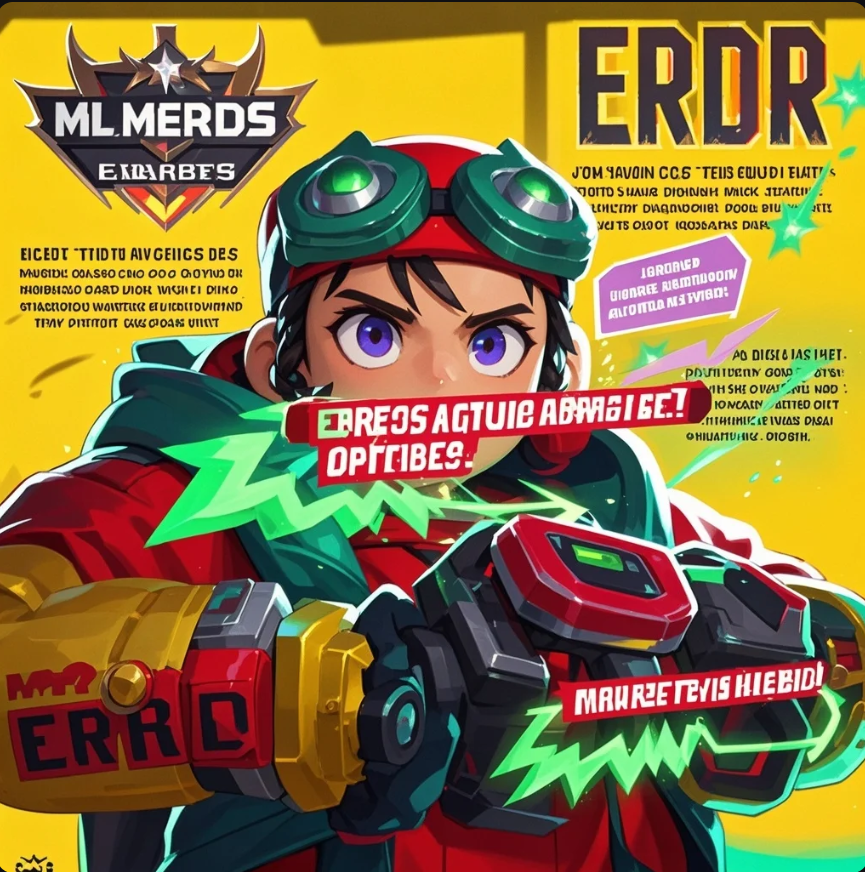 Ilustrasi pemain Mobile Legends menatap layar dengan ekspresi frustrasi, disertai ikon rank dan peta mini