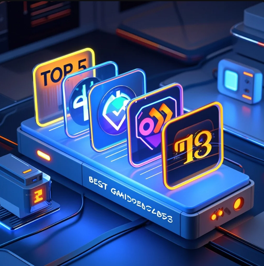 Ilustrasi headset dan mikrofon dengan ikon controller game dan gelombang audio